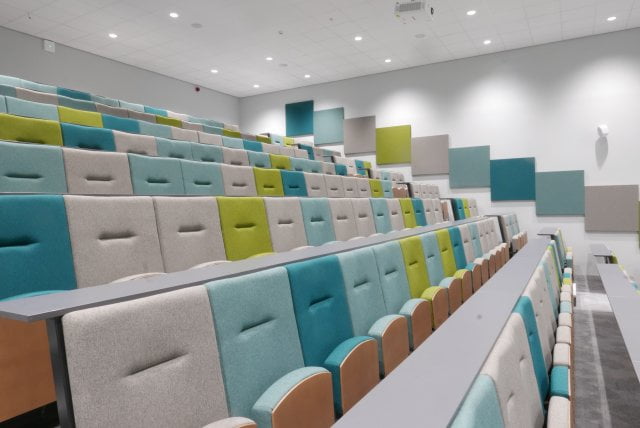 A close up view of the seats at Cumbria University