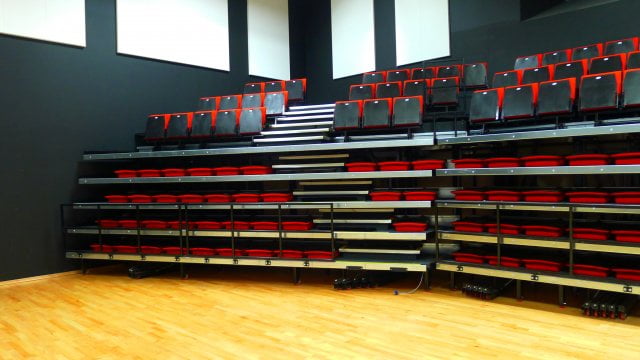 Grimsby Institute retractable seating in a closed position